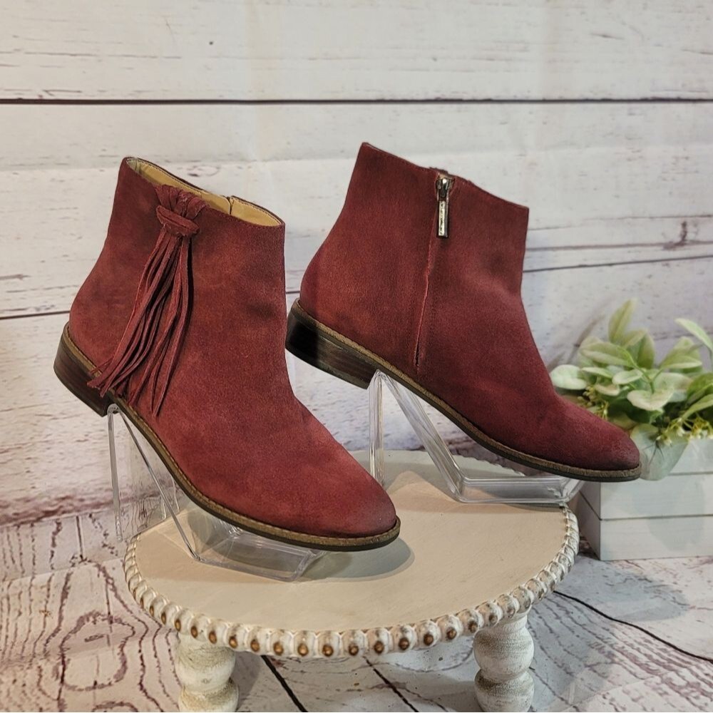 Karl Lagerfeld Paris Sixte Women's Burgundy Suede Ankle Boots Size 6.5M - Picture 4 of 15